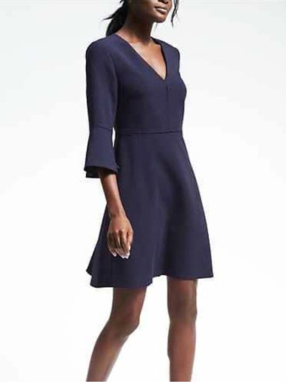 Banana Republic Navy V-Neck Bell Sleeve Dress 6 slimming Church Wedding guest Md